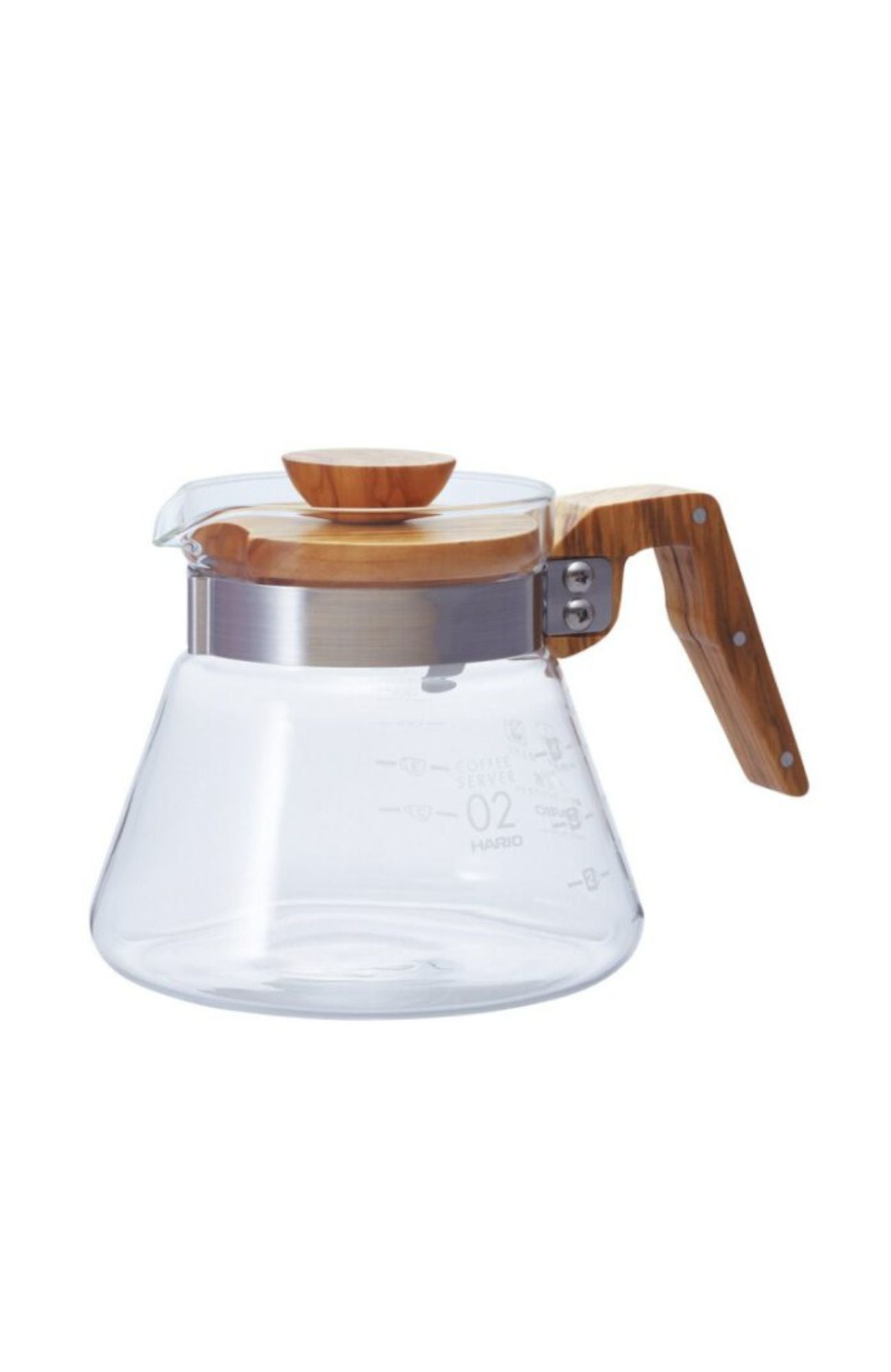 Hario Glaskanne mit Olivenholzgriff für Kaffee oder Tee – 600 ml (Modell 02) Kanne