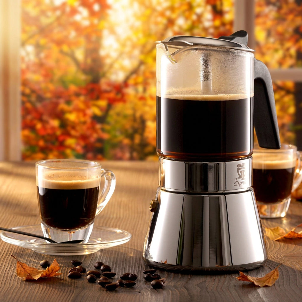 Herdkännchen / Espressokocher mit Glaskanne – Induktionsgeeignet, 2-4, 4-6 und 9 Tassen (160/240/360 ml)