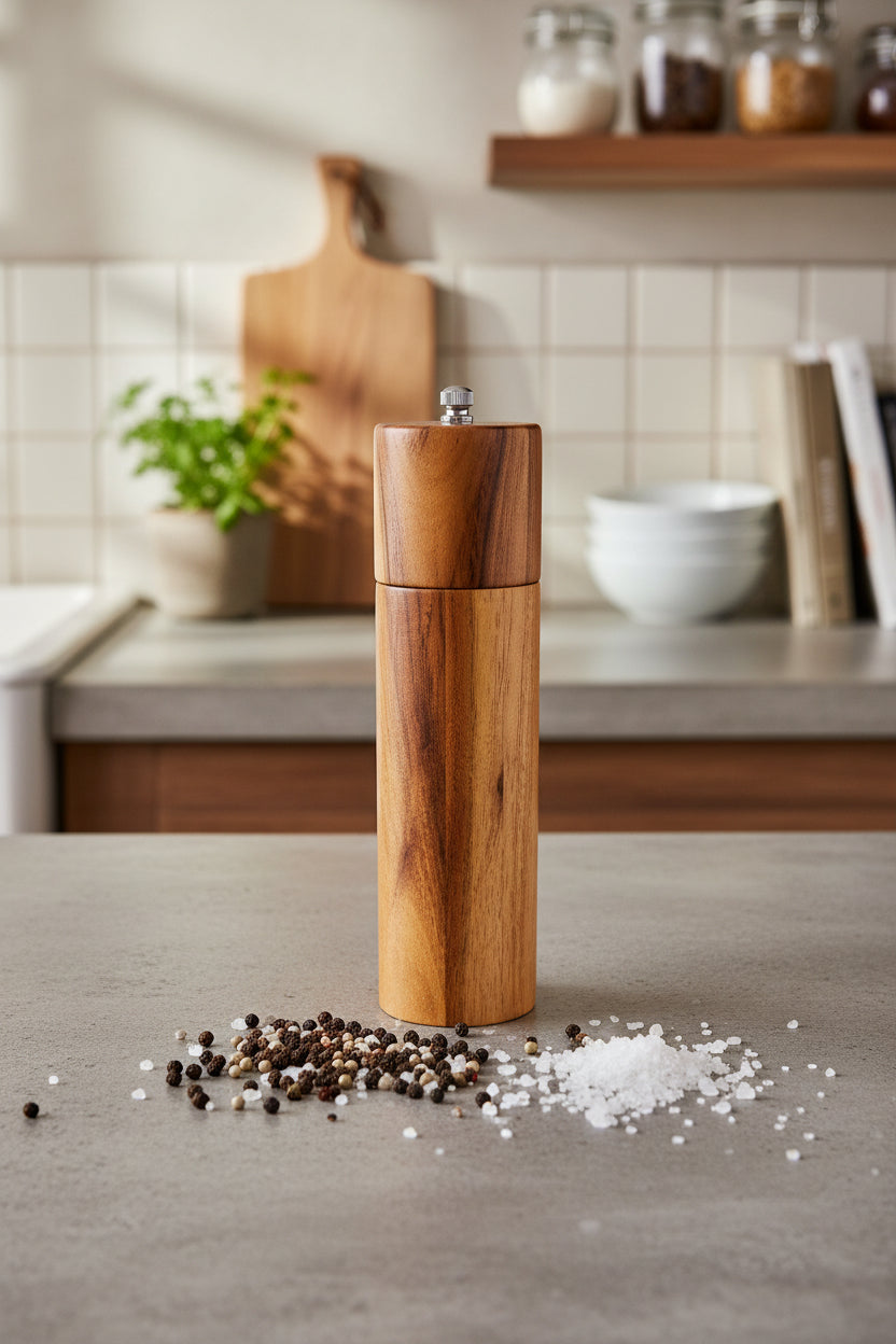 Gewürzmühle Rom mit Keramikmahlwerk aus Akazienholz - Ø 55/200 mm -  für deine perfekte Küche, auch für Gastronomie, Restaurants und Caterer