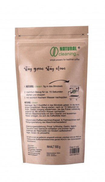 Kaffeemaschinen Reinigungspulver - Natural Clean  – Natürlicher Reiniger für Siebträgermaschinen (500 g)